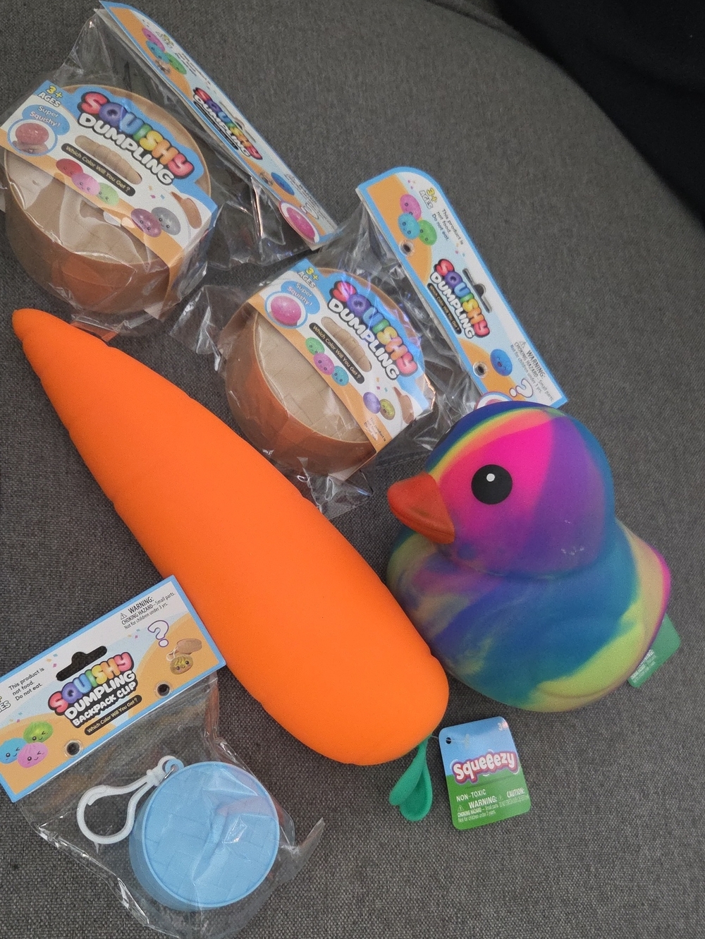 5pc Dumpling, Duck & Carrot Squishy Set